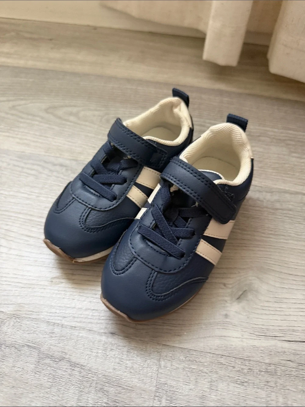 Toddler Boy H&M Navy and Cream Kids Sneaker with Velcro Strap